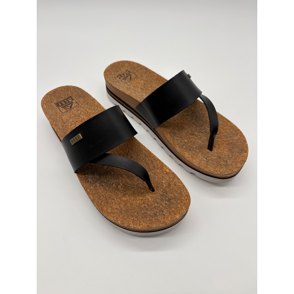 Reef Cushion Sol Hi Sandals Womens 10 Black Good Platform Cork Flip Flops